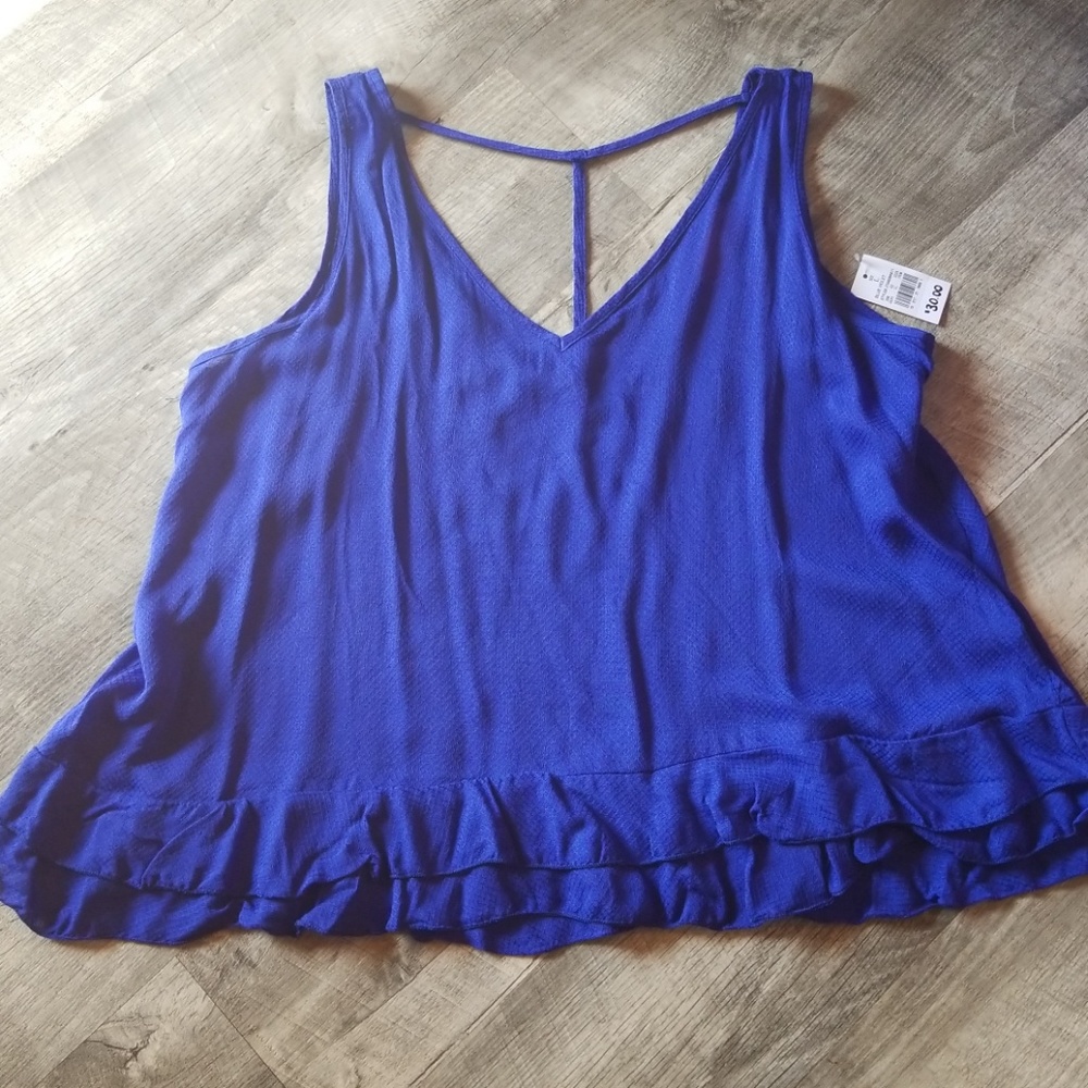 NWT semi-sheer blue crop tank